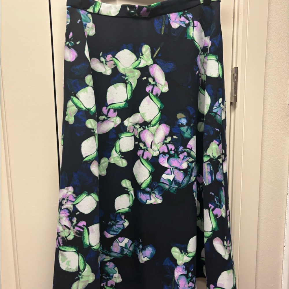 Banana Republic Black Floral Midi Skirt